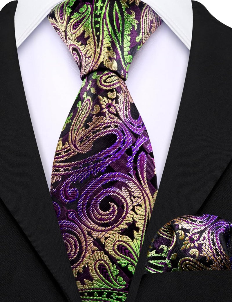 Barry.Wang Store Boy's Necktie Regular Silk Woven Stripe Solid Tie Pocket Square - Image 4